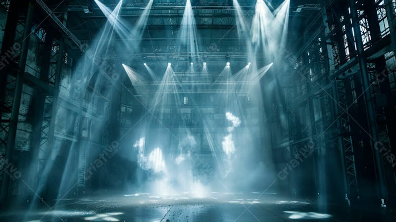 Imagem de uma estrutura de palco em aço e ferro iluminada 66