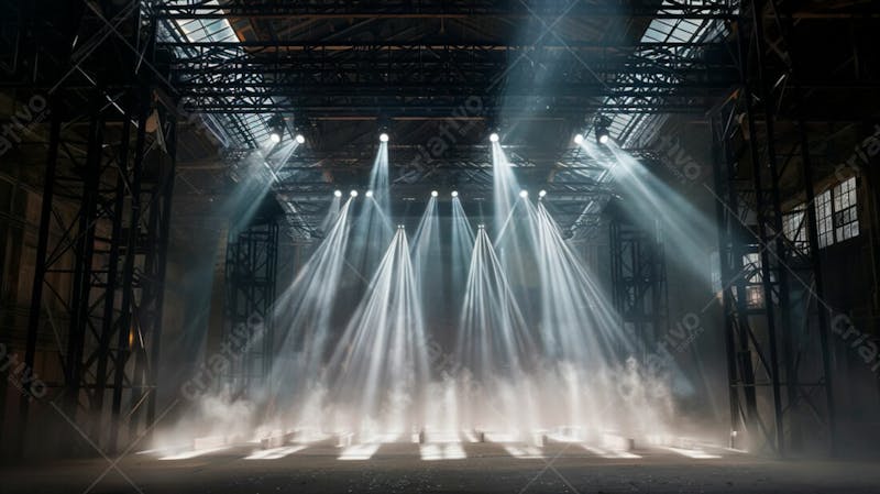 Imagem de uma estrutura de palco em aço e ferro iluminada 68