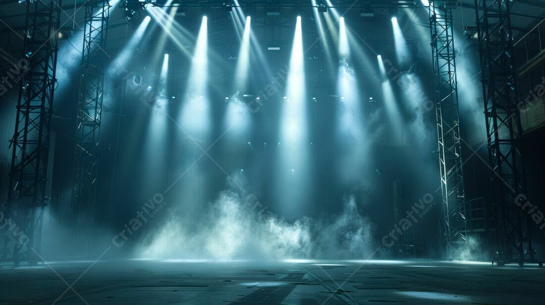 Palco iluminado com névoa azul