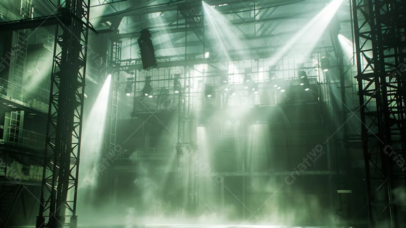 Imagem de uma estrutura de palco em aço e ferro iluminada 70