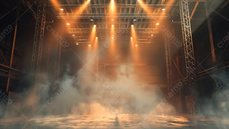 Imagem de uma estrutura de palco em aço e ferro iluminada 74