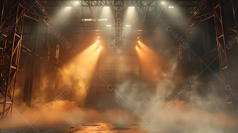 Imagem de uma estrutura de palco em aço e ferro iluminada 76