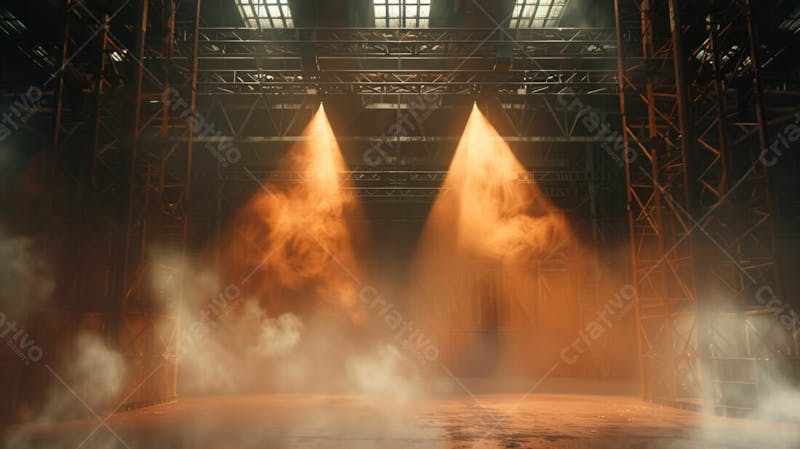 Imagem de uma estrutura de palco em aço e ferro iluminada 78