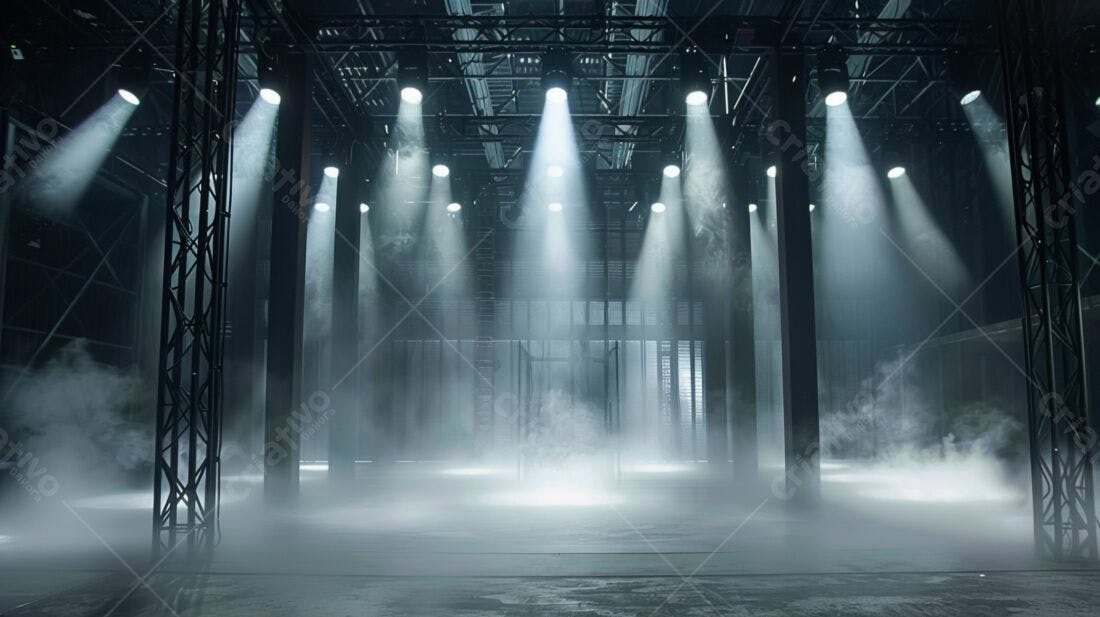Palco iluminado com névoa ambiente