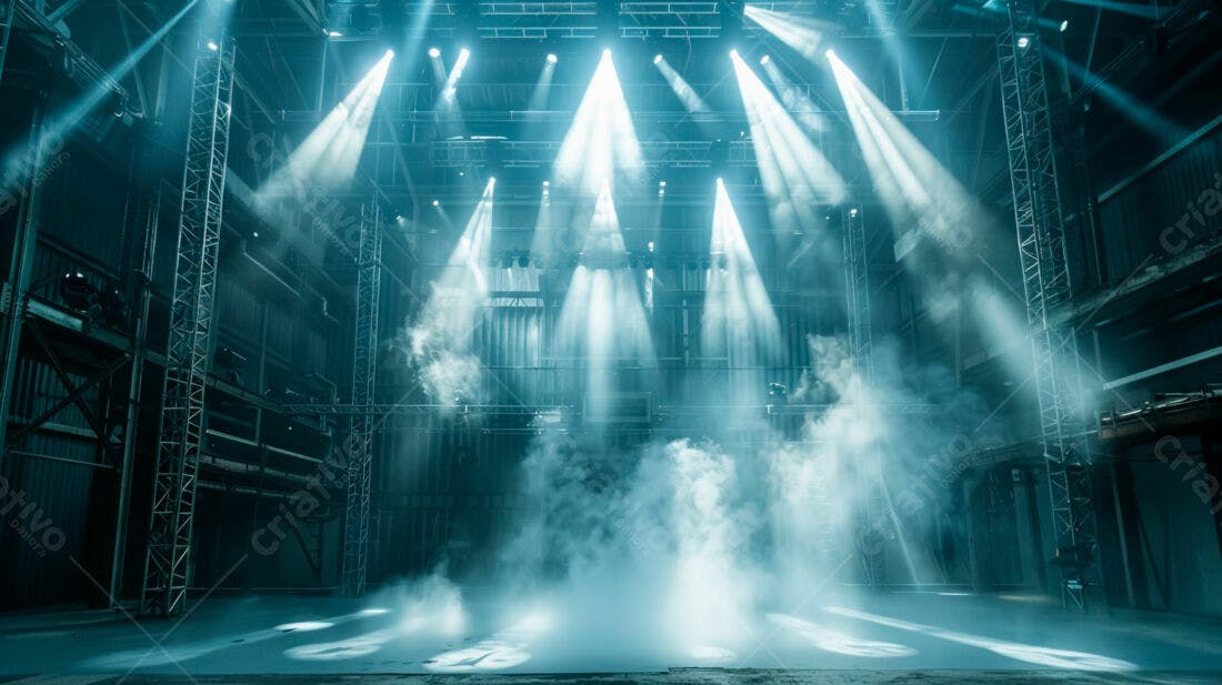 Palco iluminado com névoa azul