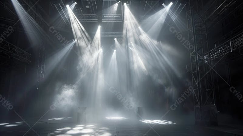 Imagem de uma estrutura de palco em aço e ferro iluminada 84