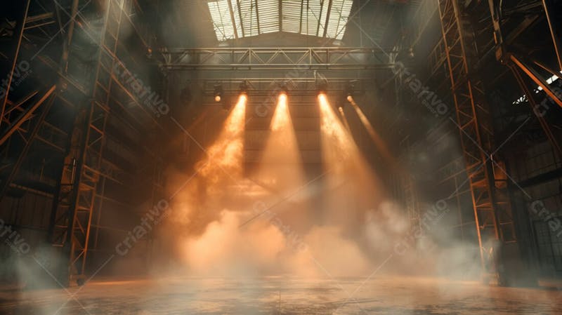 Imagem de uma estrutura de palco em aço e ferro iluminada 85