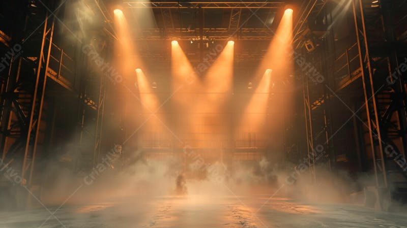 Imagem de uma estrutura de palco em aço e ferro iluminada 91