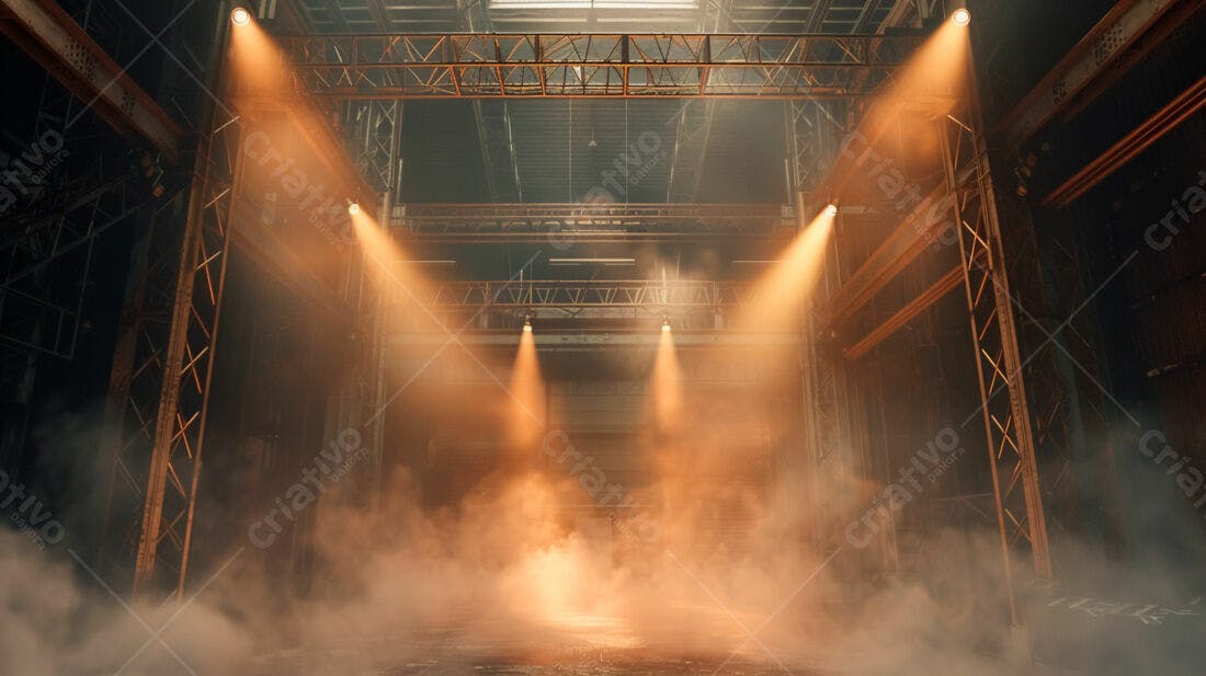 Palco industrial com iluminação dramática