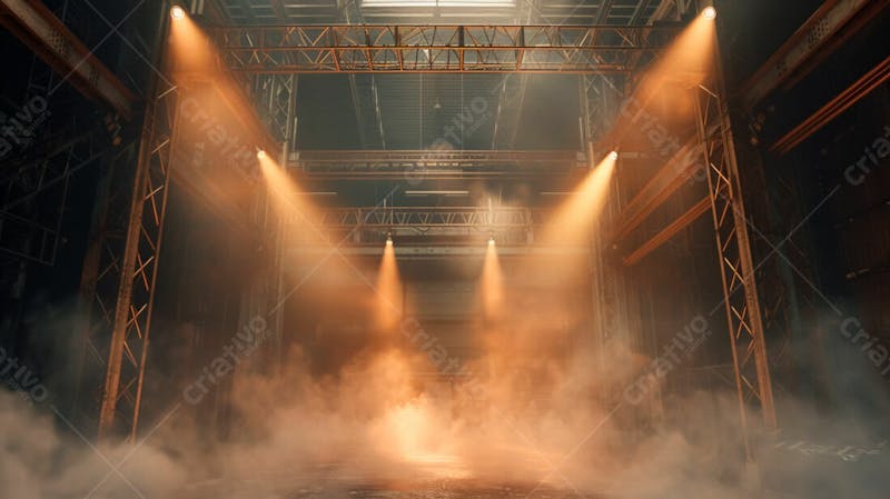 Imagem de uma estrutura de palco em aço e ferro iluminada 92