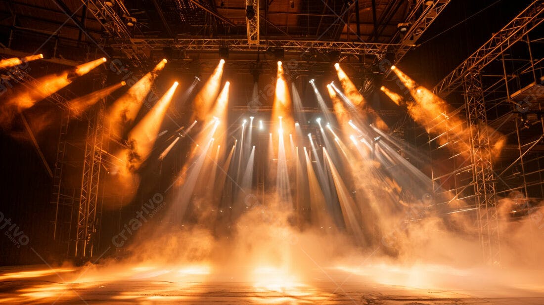 Palco iluminado com efeitos de fumaça