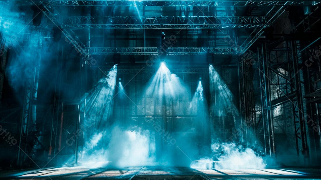 Palco iluminado com fumaça azul