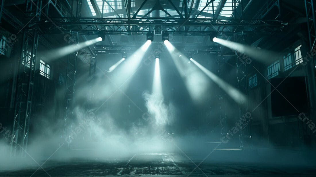 Palco industrial com iluminação cênica