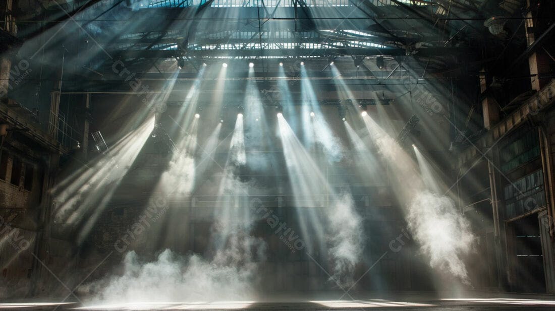 Raios de luz em galpão industrial
