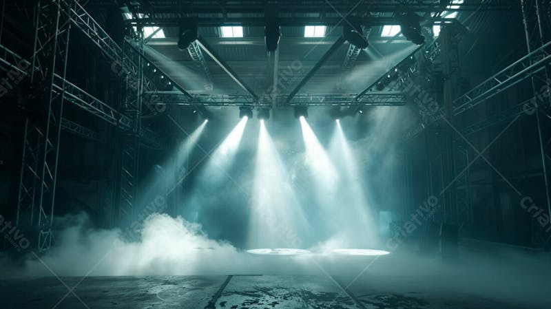 Imagem de uma estrutura de palco em aço e ferro iluminada 108