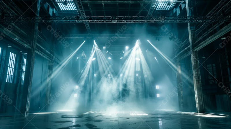 Imagem de uma estrutura de palco em aço e ferro iluminada 110