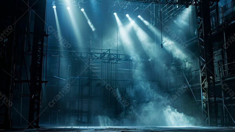 Imagem de uma estrutura de palco em aço e ferro iluminada 111