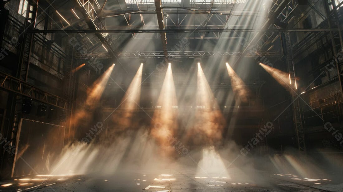 Raios de luz em galpão industrial