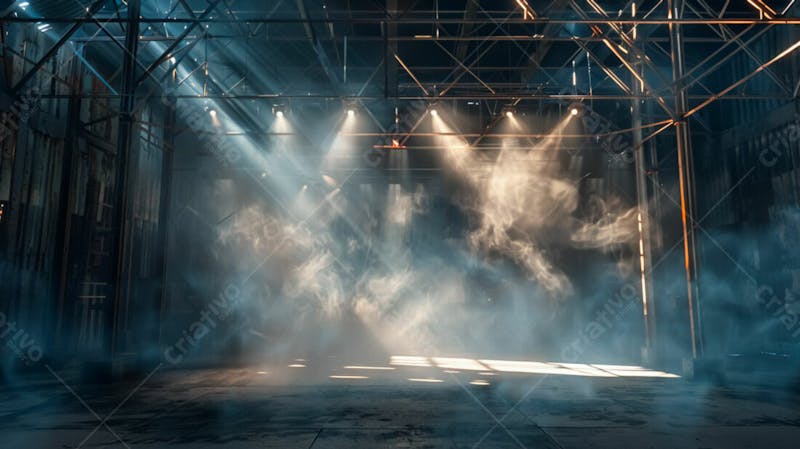 Imagem de uma estrutura de palco em aço e ferro iluminada 114
