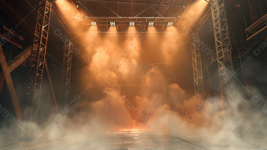 Palco iluminado com névoa laranja