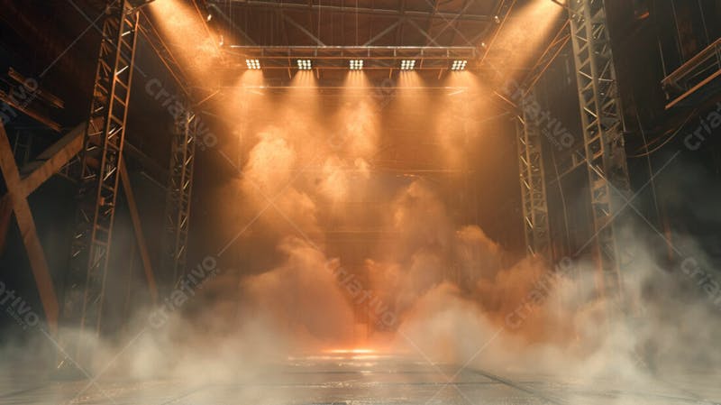 Imagem de uma estrutura de palco em aço e ferro iluminada 116