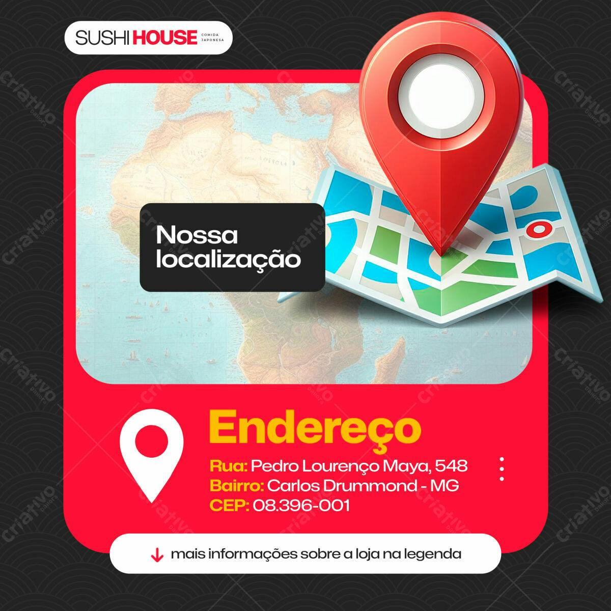 Flyer Localização Restaurante Sushi PSD Editável