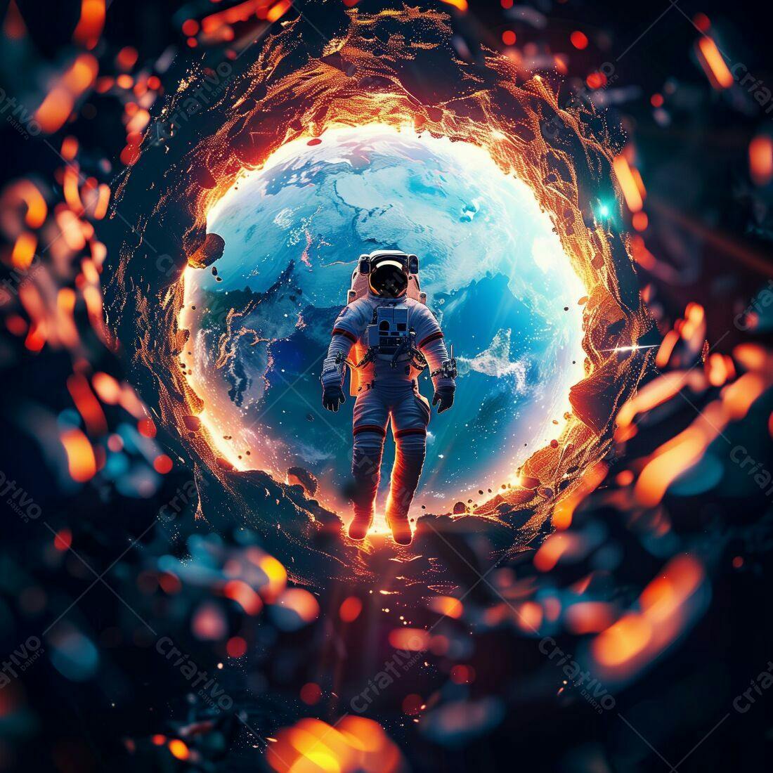 Astronauta em Buraco Negro próximo a Terra