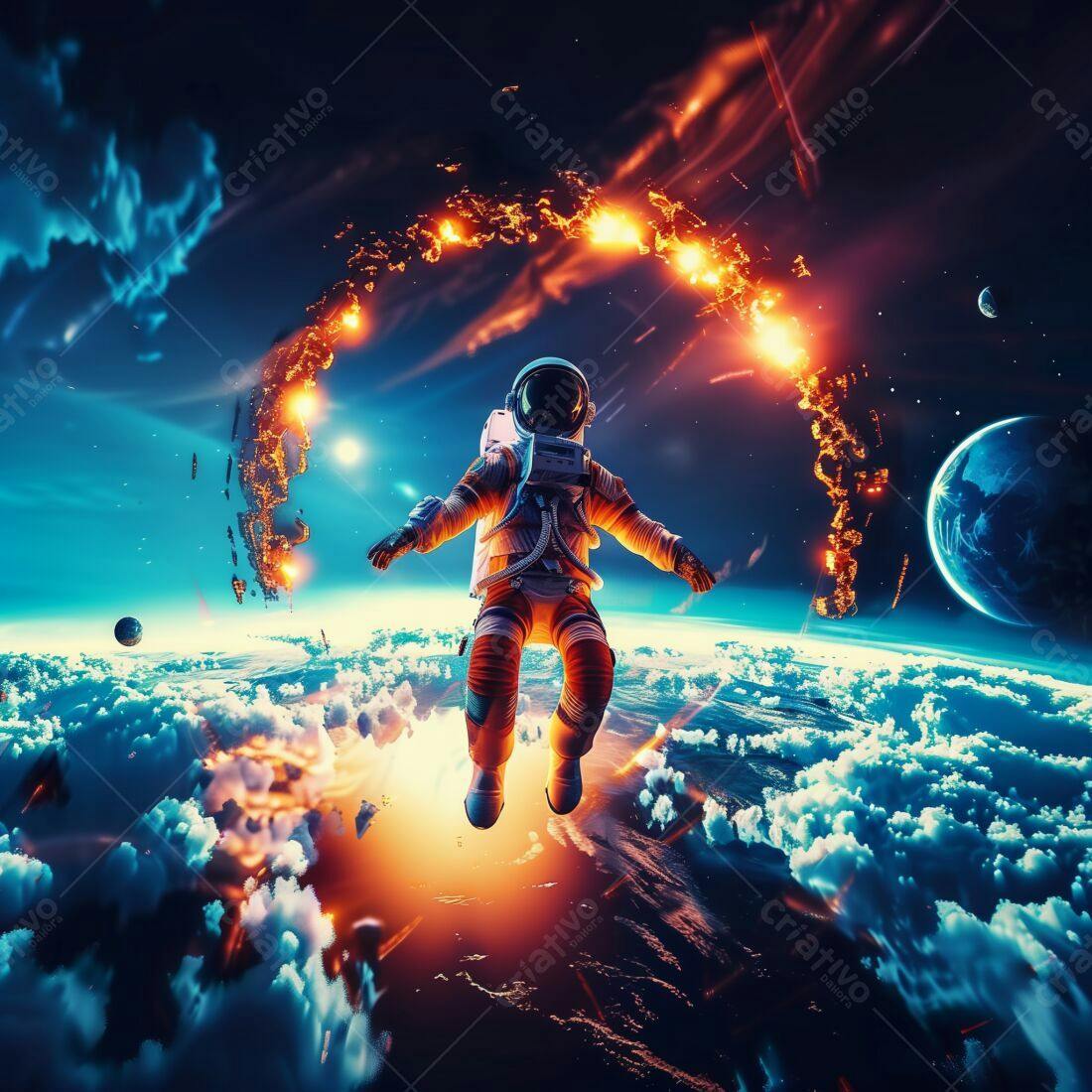 Astronauta flutuando em espaço cósmico
