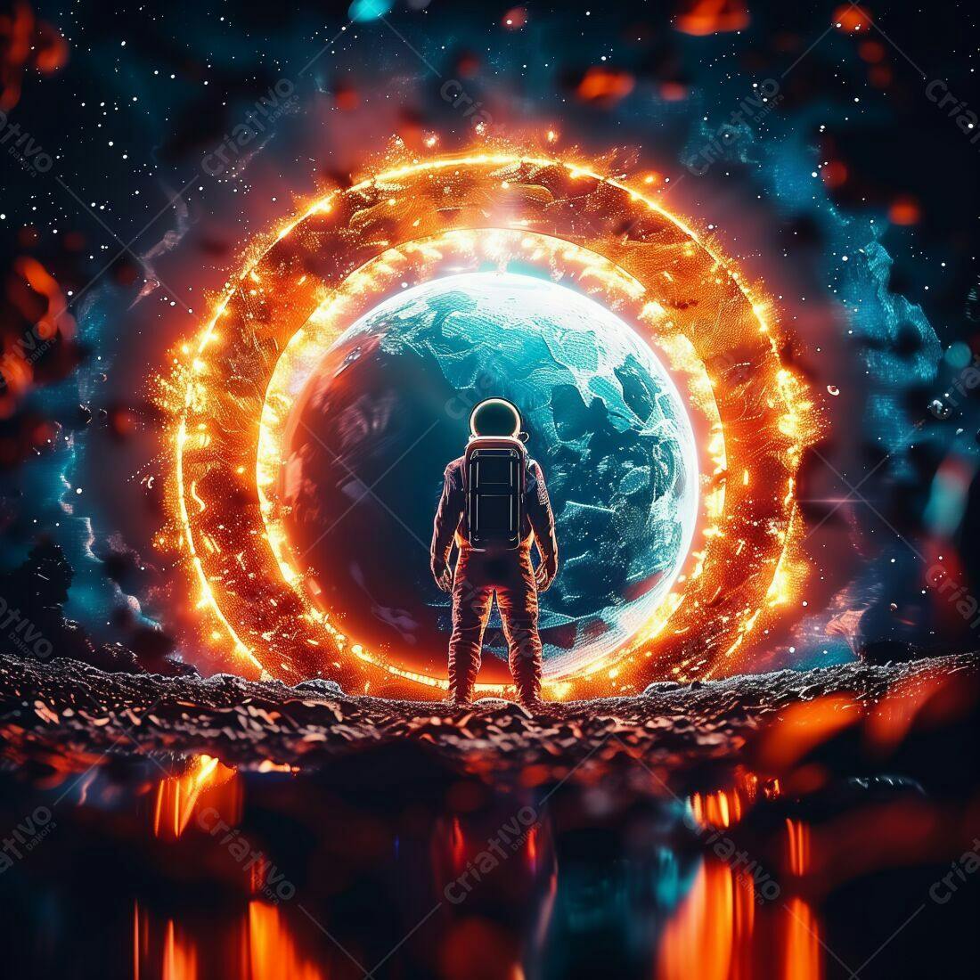 Astronauta contemplando portal espacial