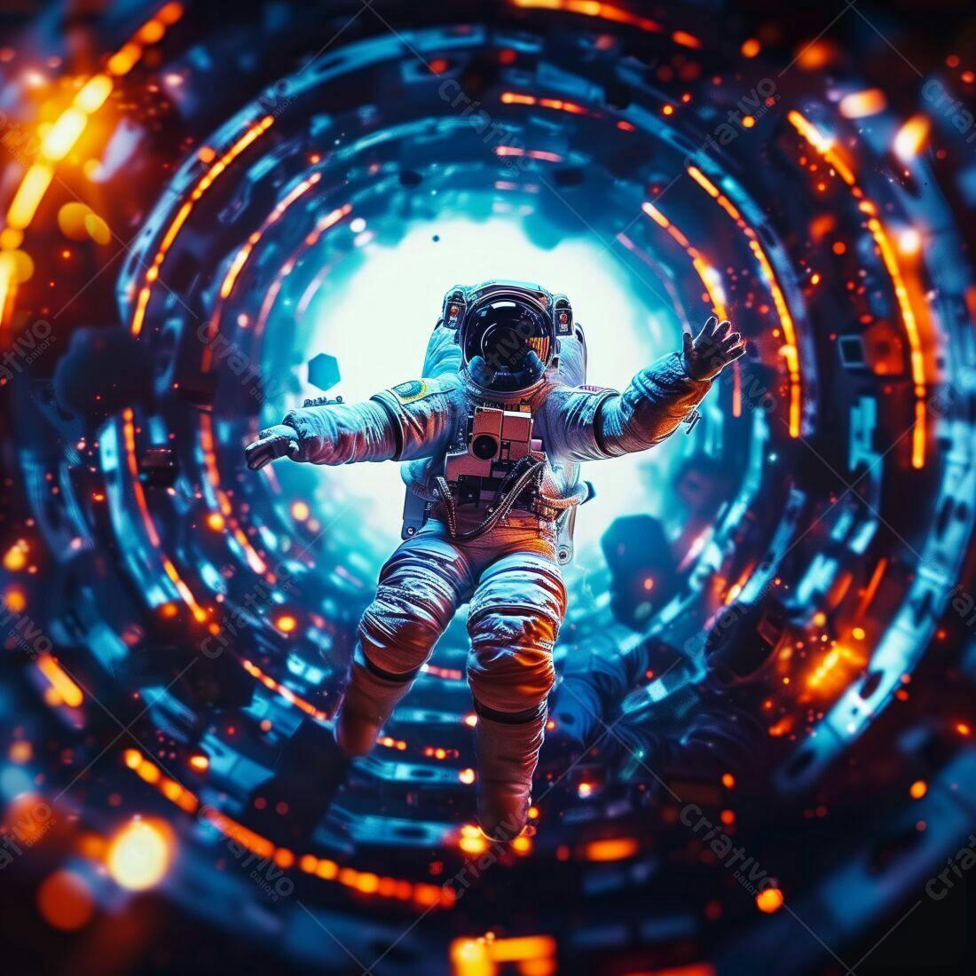 Astronauta flutuando em túnel espacial