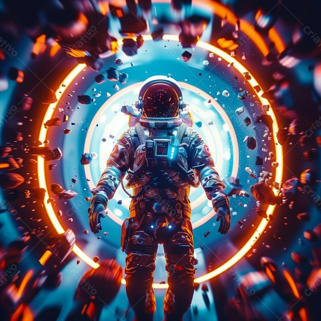 Astronauta em portal espacial futurista