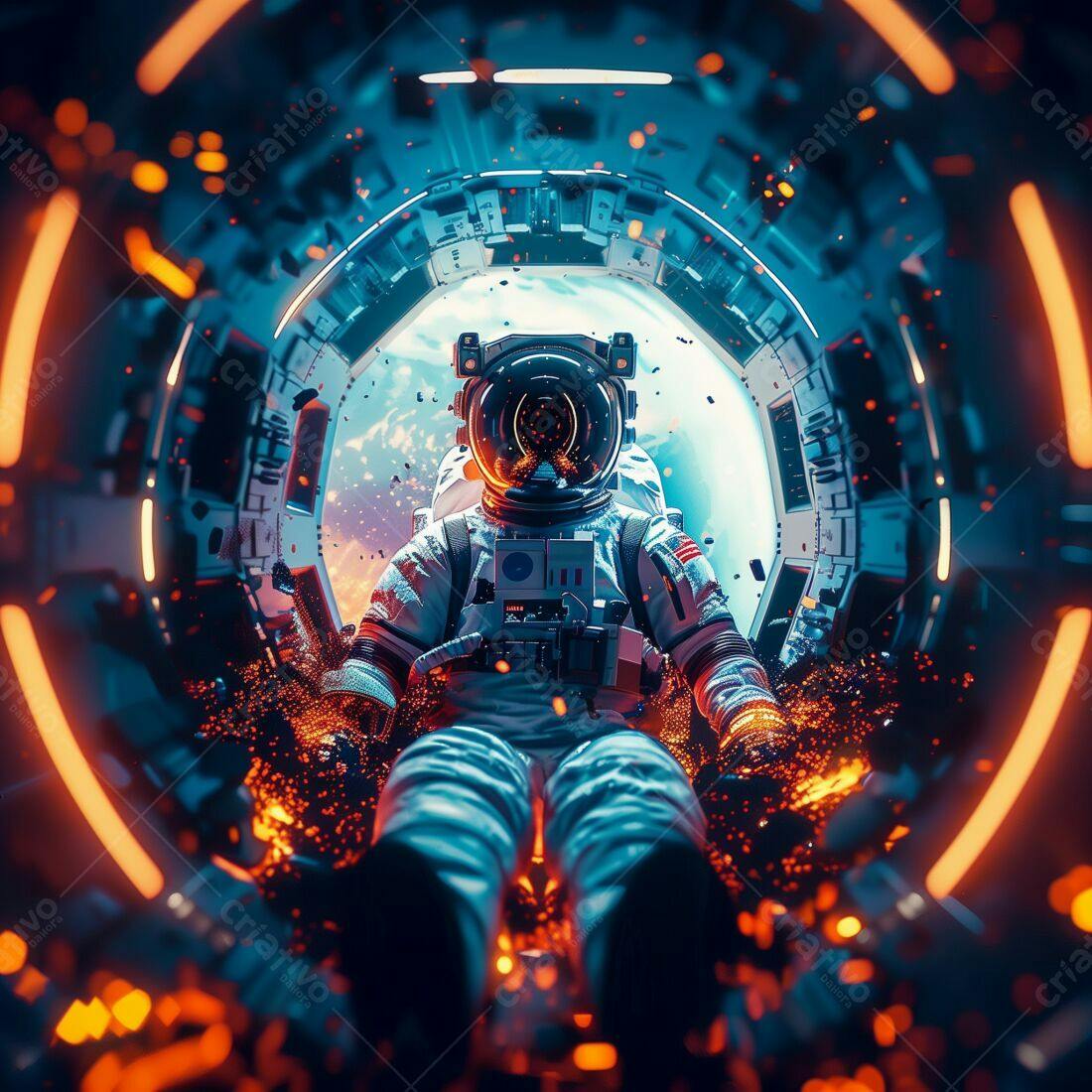 Astronauta em nave espacial futurista