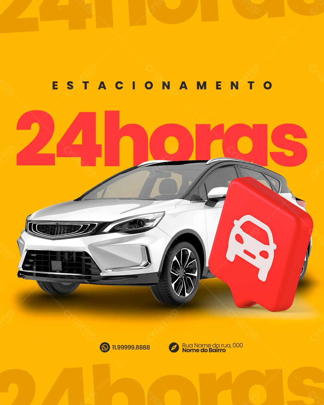 Post para Estacionamento 24h PSD Editável