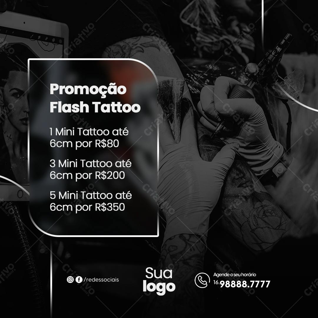 Post Instagram Promoção Flash Tattoo PSD Editável