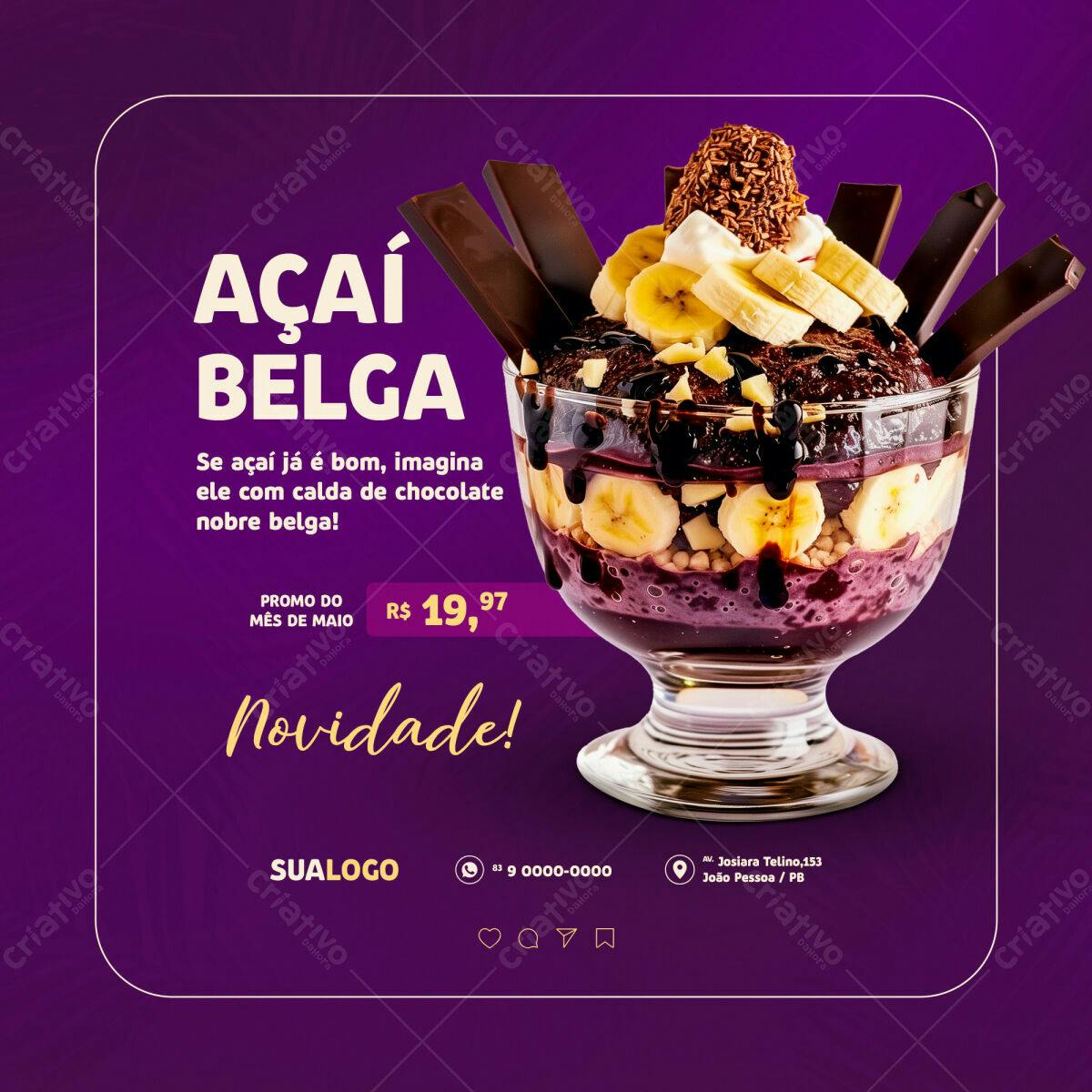 Flyer Açaí Belga com Calda de Chocolate PSD Editável