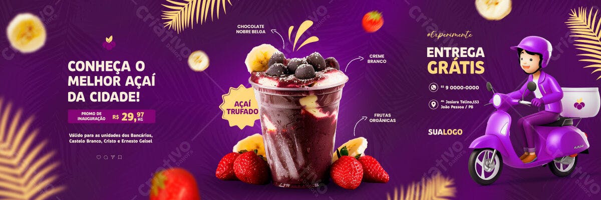 Banner Açaí Trufado Promoção Inauguração PSD Editável