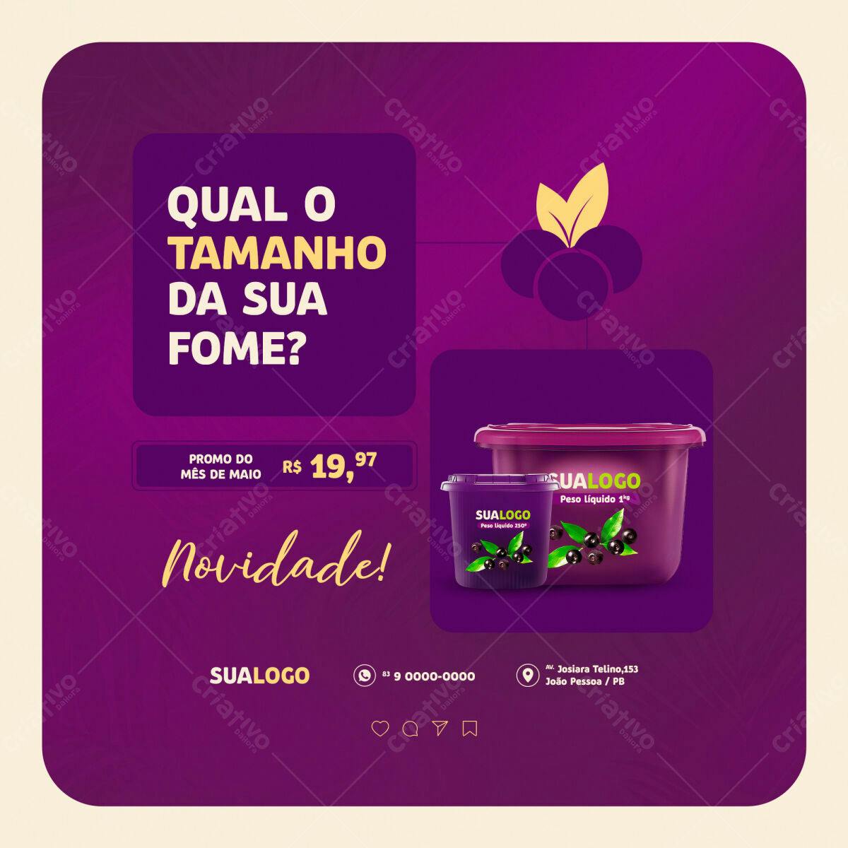 Post para Promoção de Açaí PSD Editável