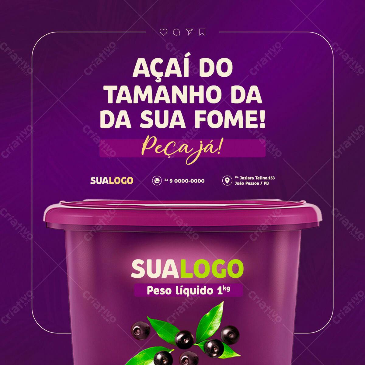 Post para Redes Sociais Açaí PSD Editável