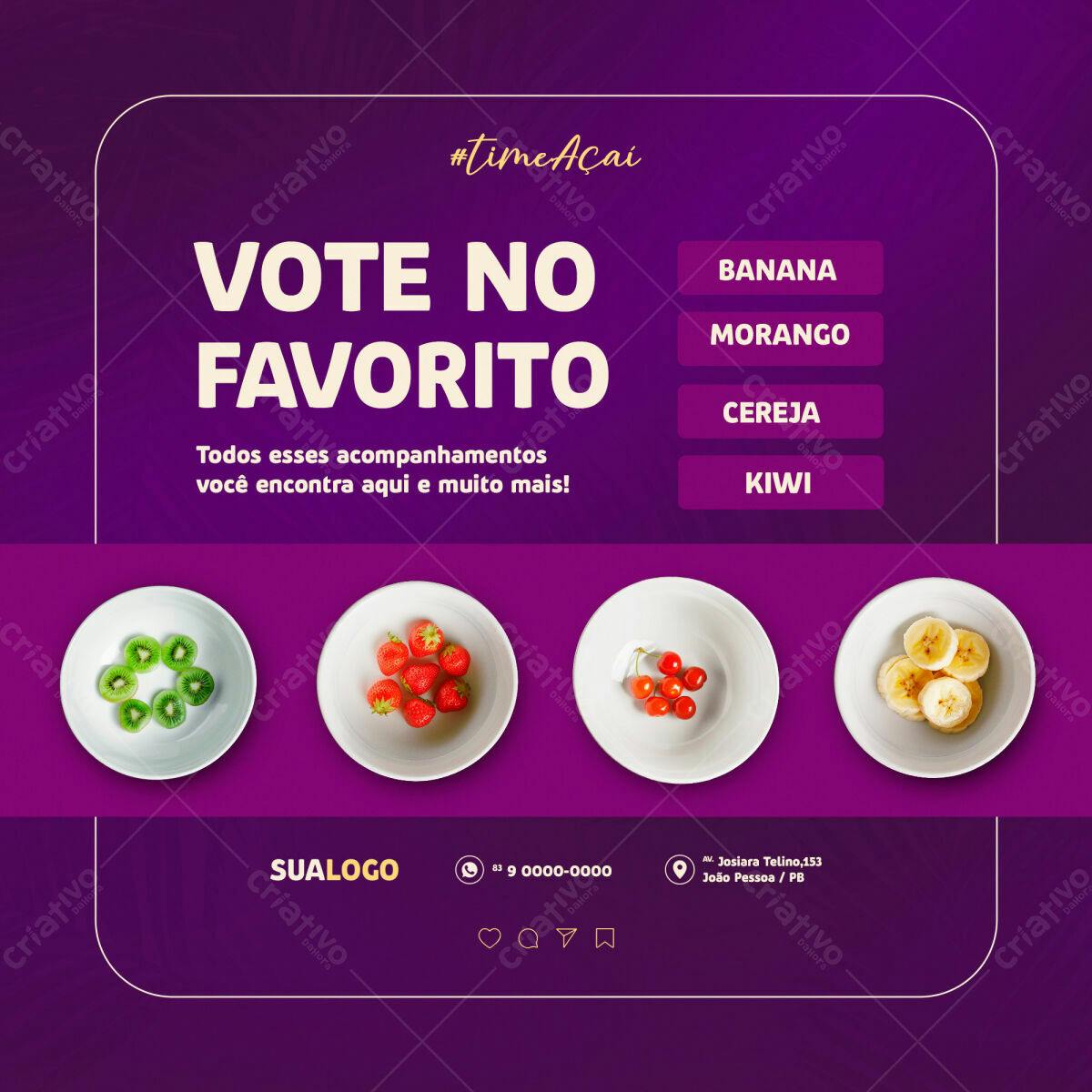 Enquete Açaí: Flyer para Votação de Acompanhamentos PSD Editável
