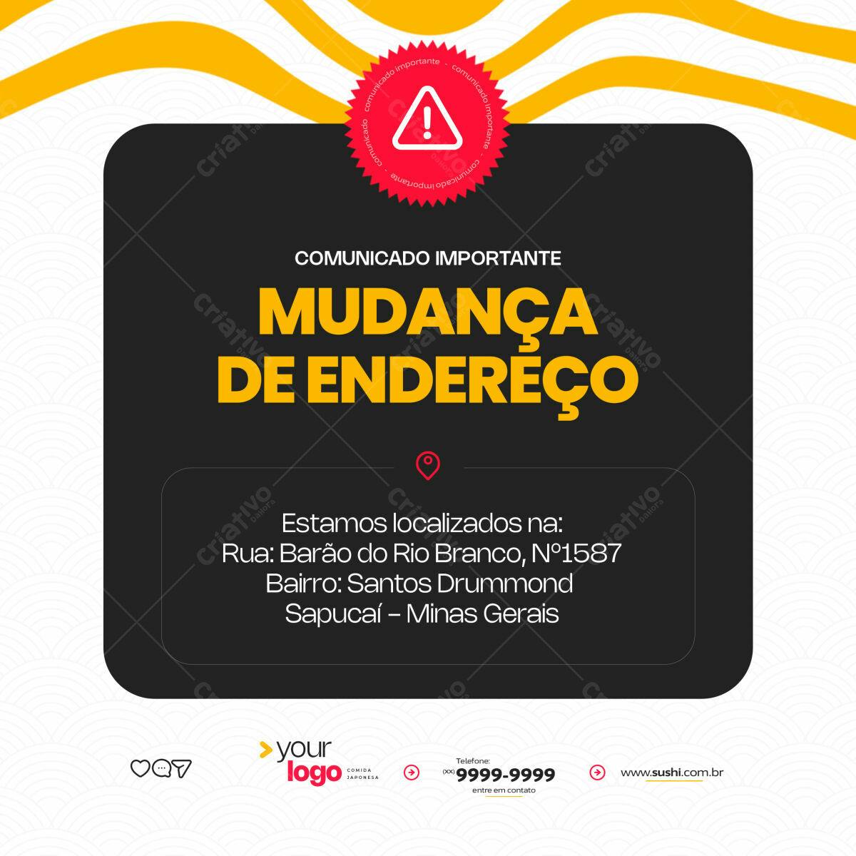 Anúncio Mudança de Endereço Restaurante Japonês PSD Editável