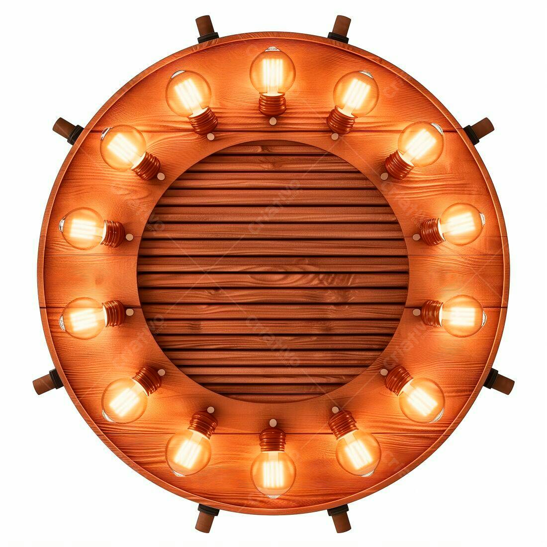 Luminária Circular de Madeira com Lâmpadas Vintage