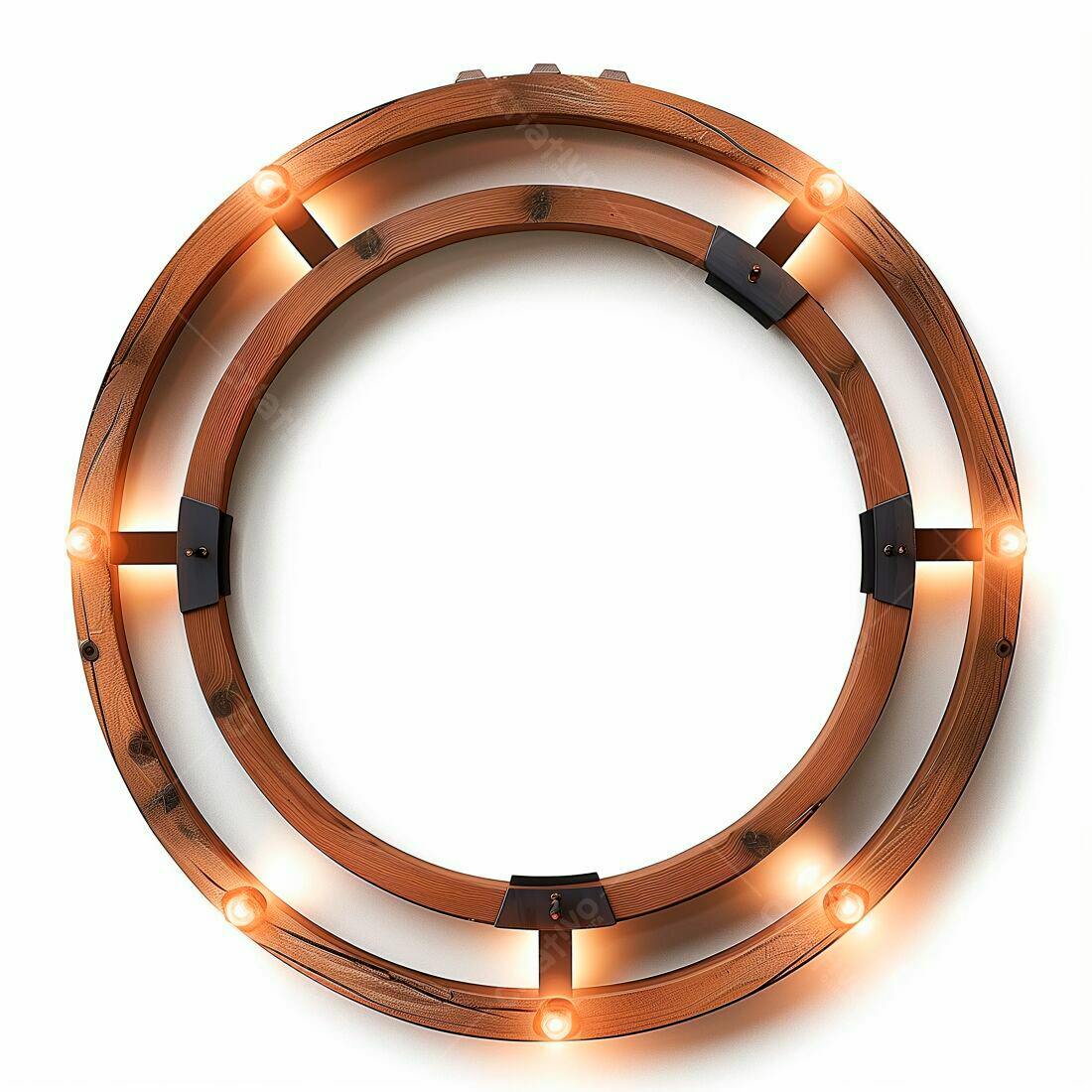 Luminária circular de madeira rústica com lâmpadas