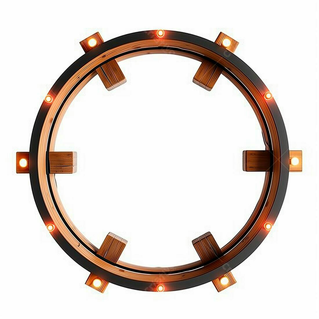 Moldura circular de madeira com luzes
