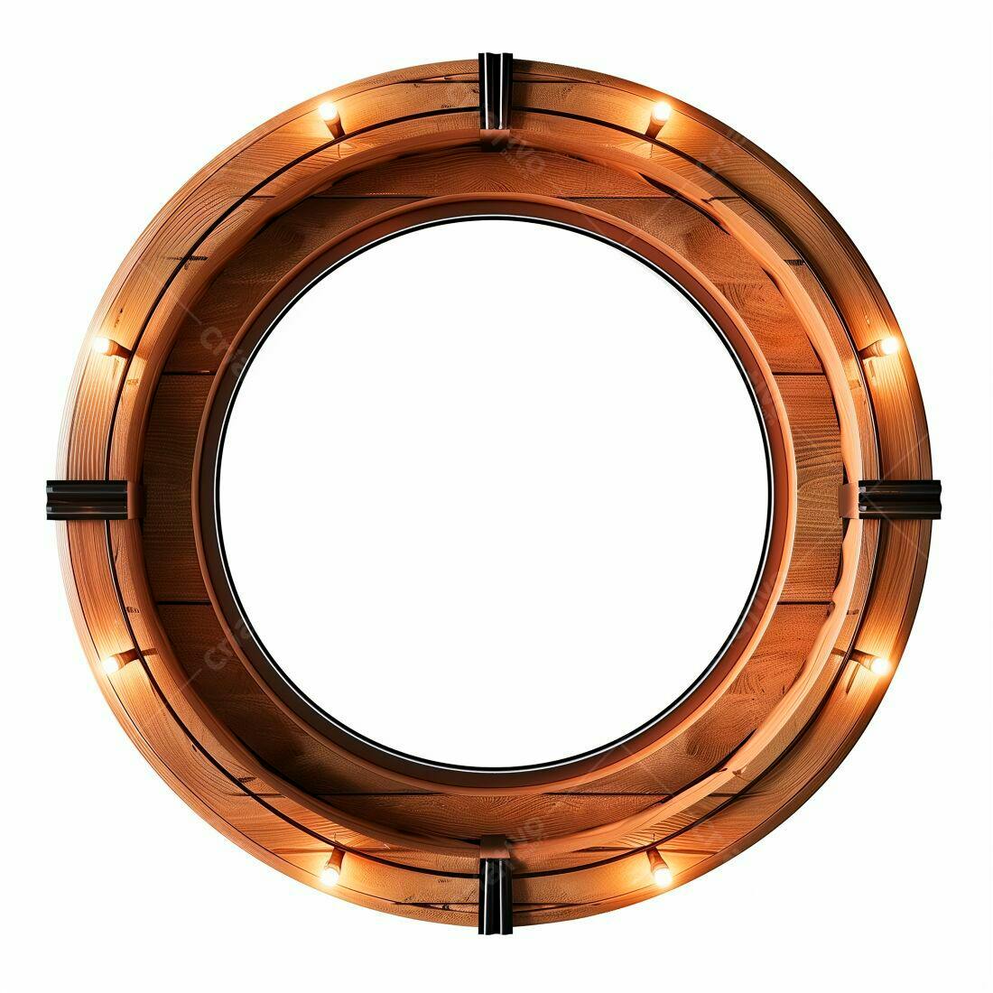 Moldura de madeira circular com luzes