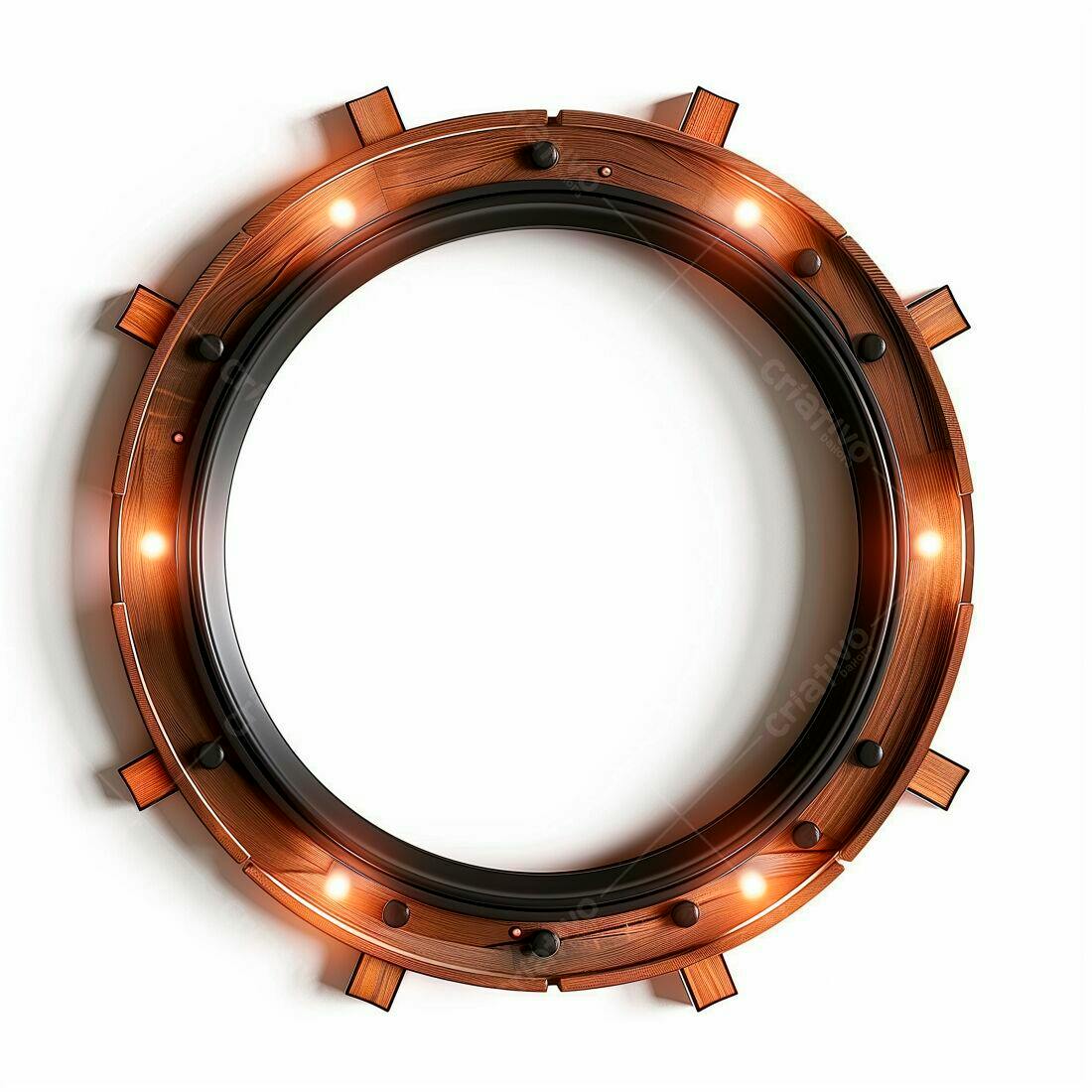 Moldura circular de madeira com luzes