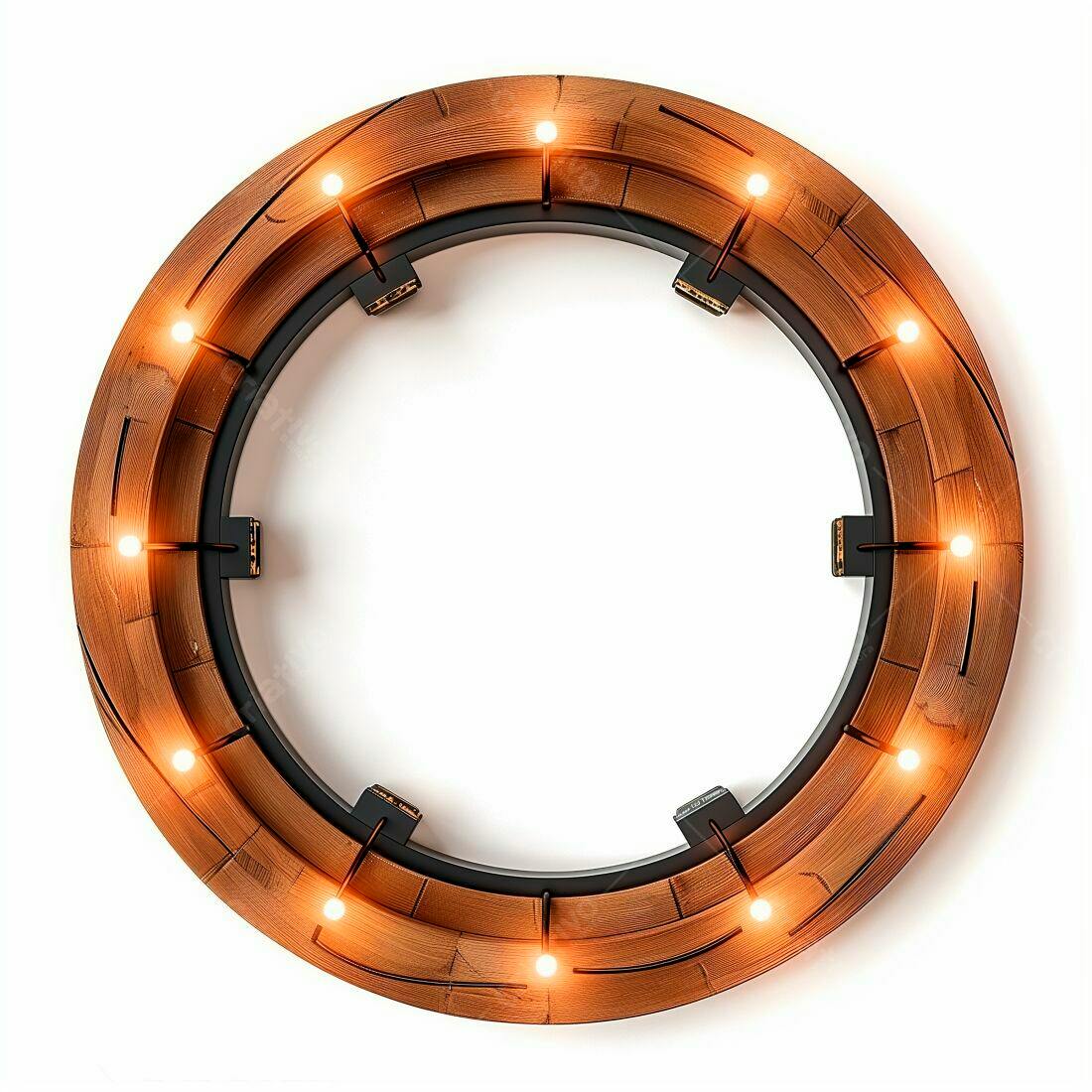 Luminária circular de madeira com luzes quentes