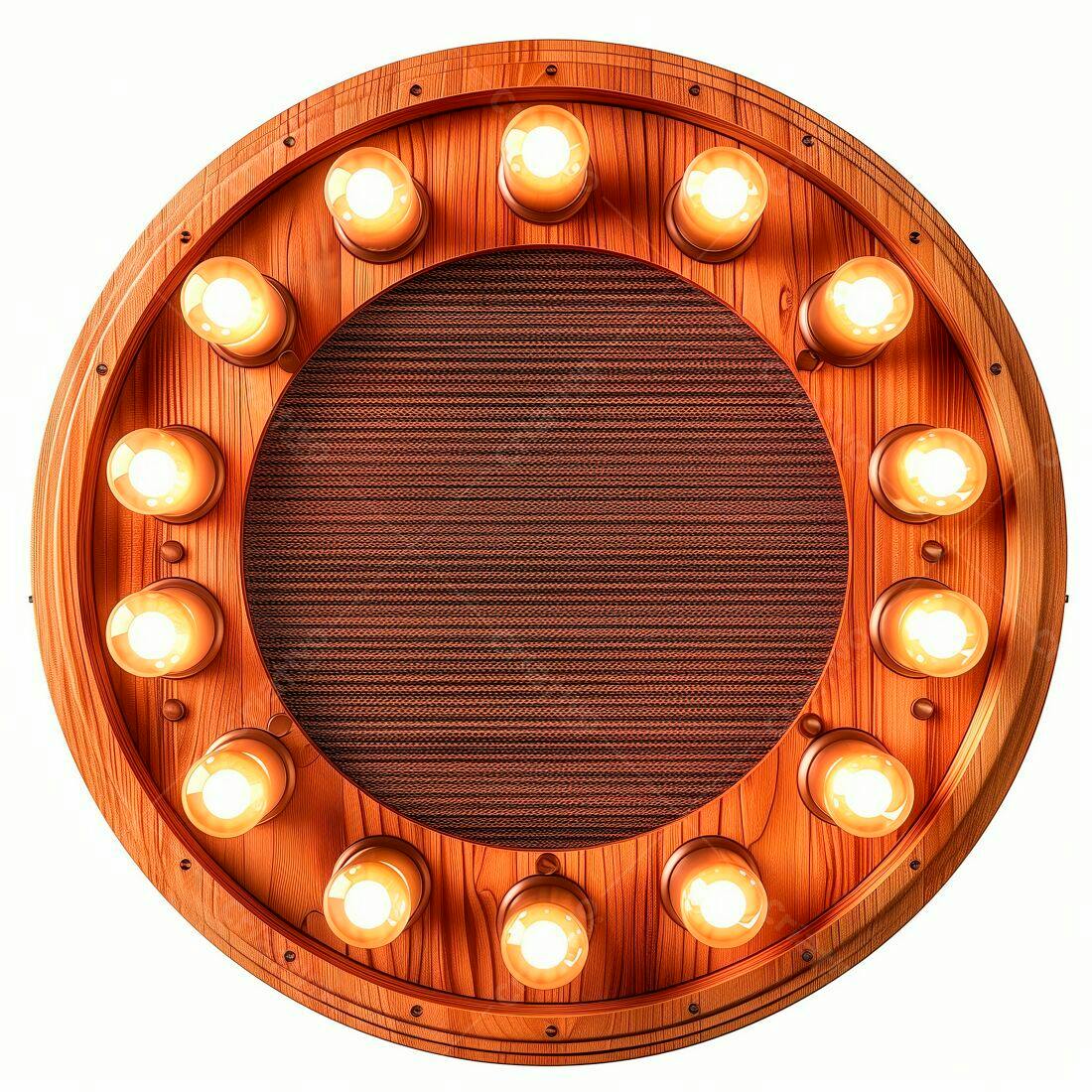 Luminária circular de madeira com lâmpadas