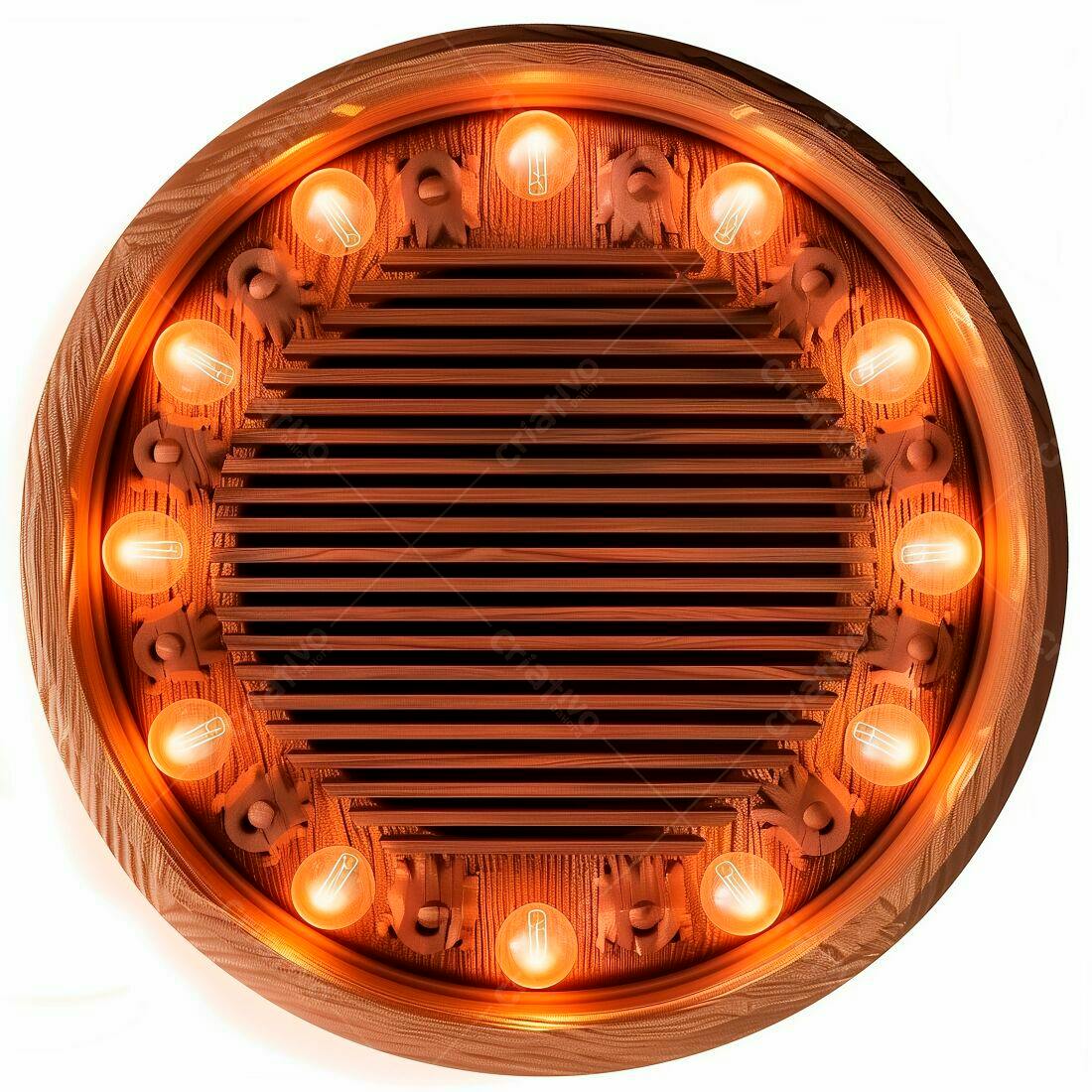 Luminária circular de madeira com lâmpadas