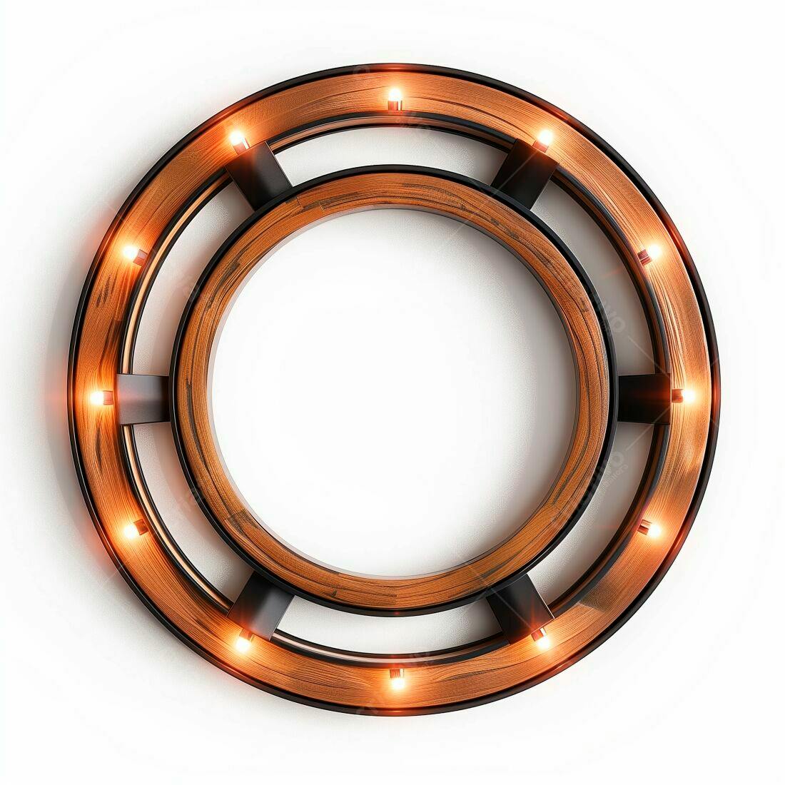 Moldura Circular de Madeira com Luzes