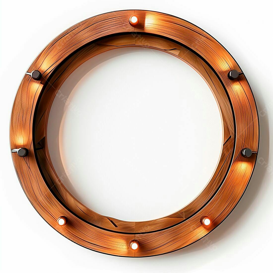 Moldura de madeira circular com luzes